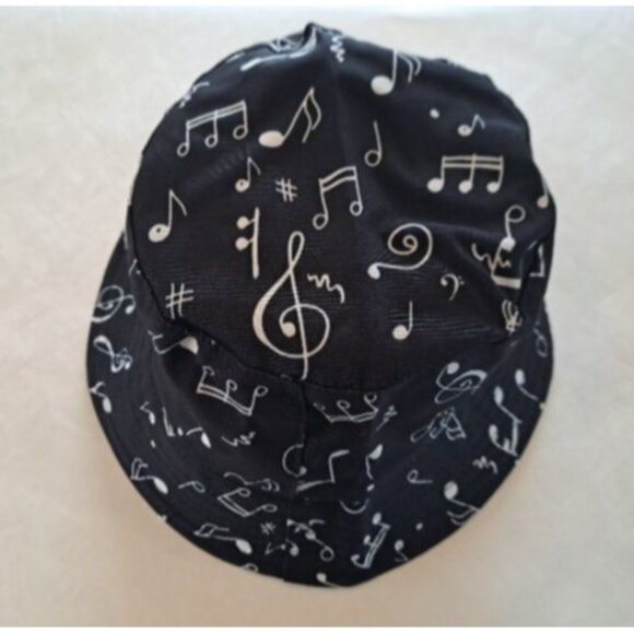 New Black Musical Notes Bucket Hat Adult Summer One Size Music Teacher Band NWT - Picture 2 of 3